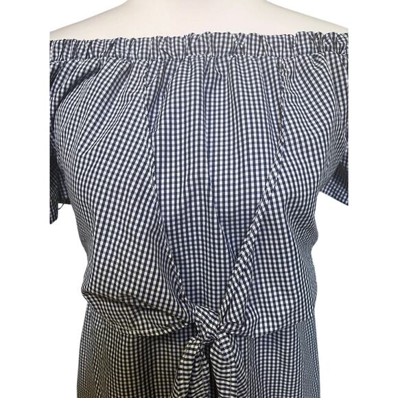 Gingham Off Shoulder Tie Front Mini Dress Beach summer vacation Large Resortwear - Picture 4 of 6